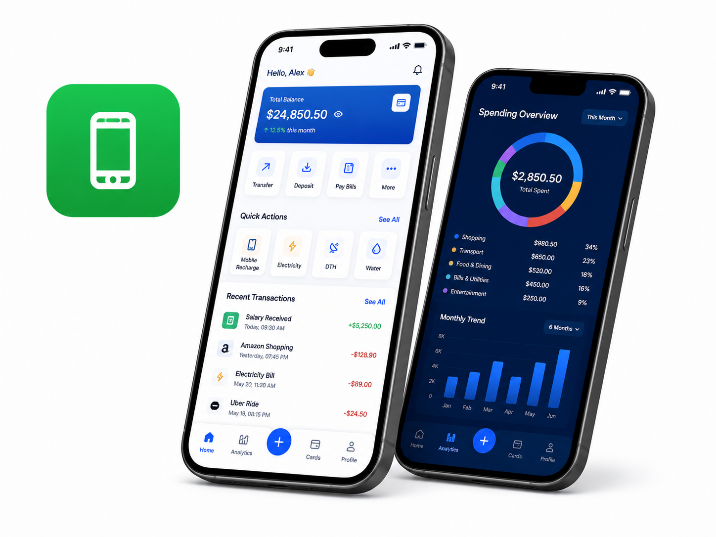 Mobile app screens